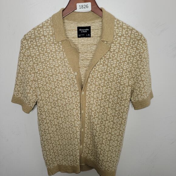 Abercrombie and Fitch Mens Knit Button Up Polo Sweater Size XS Brown Cream Retro - Picture 1 of 8
